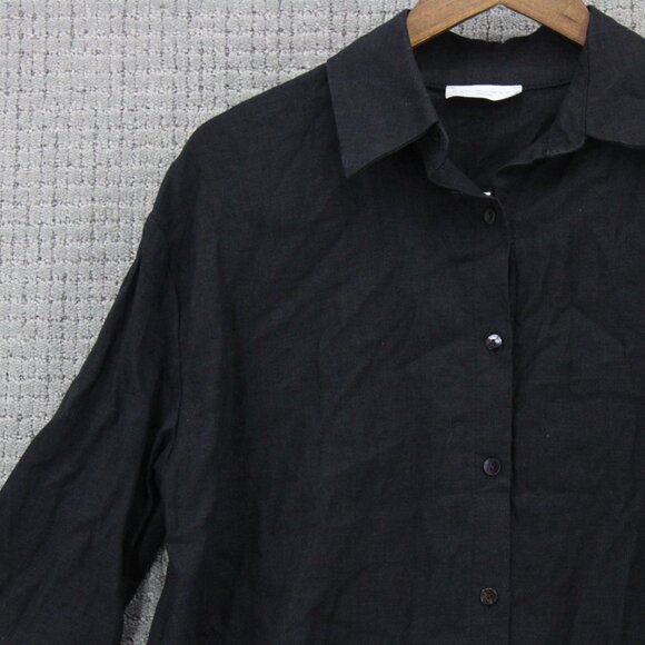 Neu Nomads Linen Shirt Womens XS Black Solid Button Down Oversized 3/4 Sleeve - Picture 3 of 10